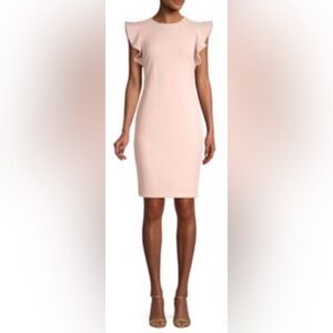 CALVIN KLEIN Size 4 Lilac Ruffle Scoop Neck Sleeveless w/ Zipper Midi Dress